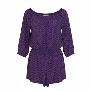 Banana Republic Geometric 3/4 Sleeve Off The Shoulder Short Romper Blue Pink XS